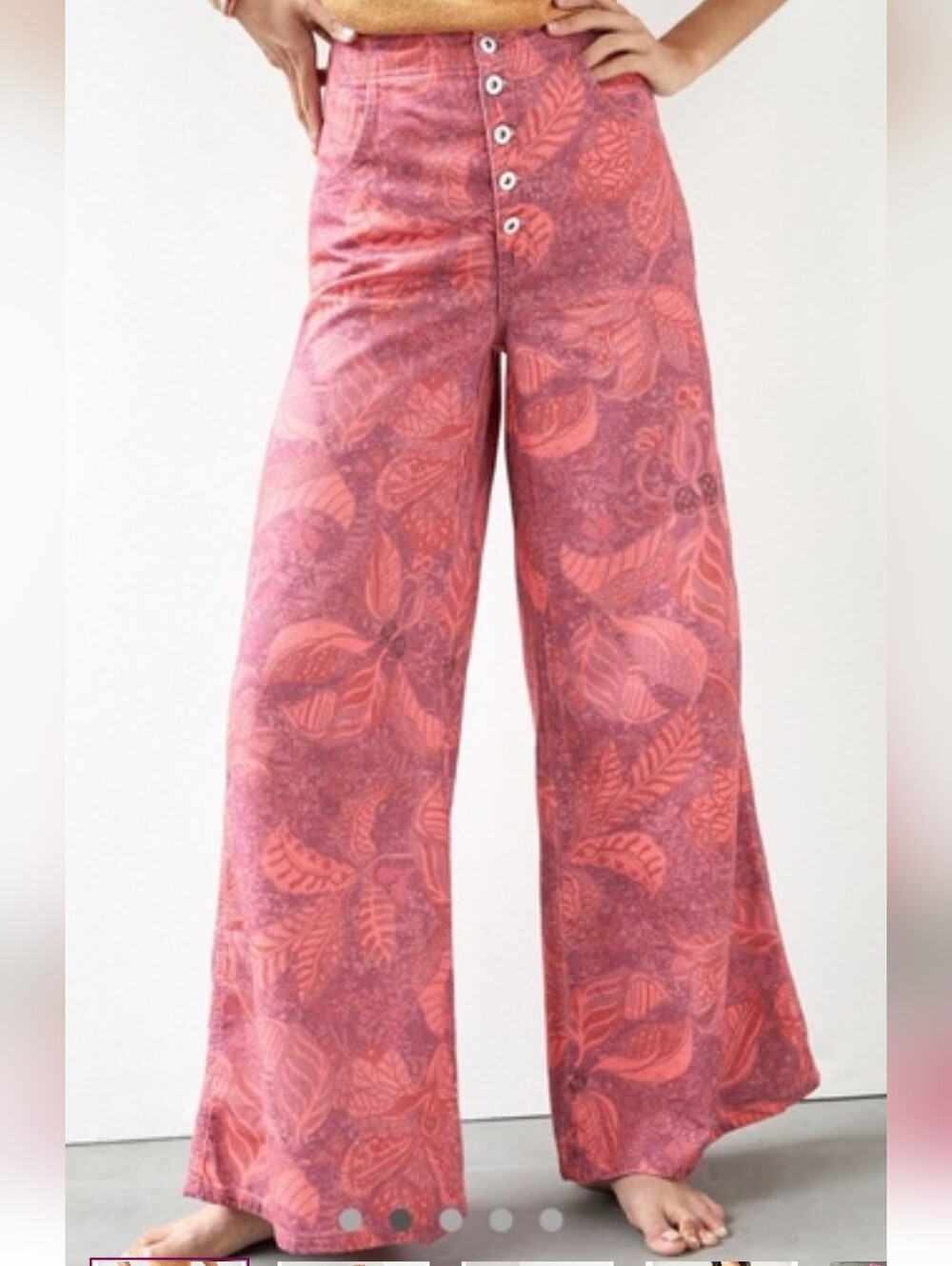 Pilcro Coral and Plum Printed Wide-Leg Pants